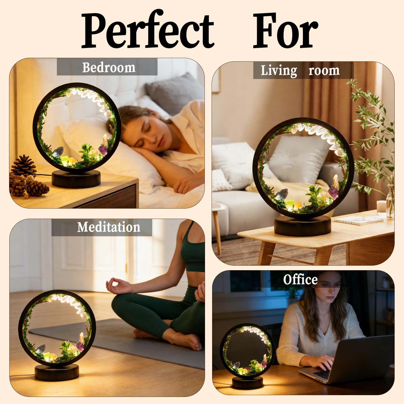 Runyangshi Amethyst Night Lamp 8.6" Natural Healing Crystal Bedside Lamp USB Port 3 Colours Dimming Mode Bedroom Lamp Suitable Night Light for Living Room Bedroom Office Home Decor Ideal Gift
