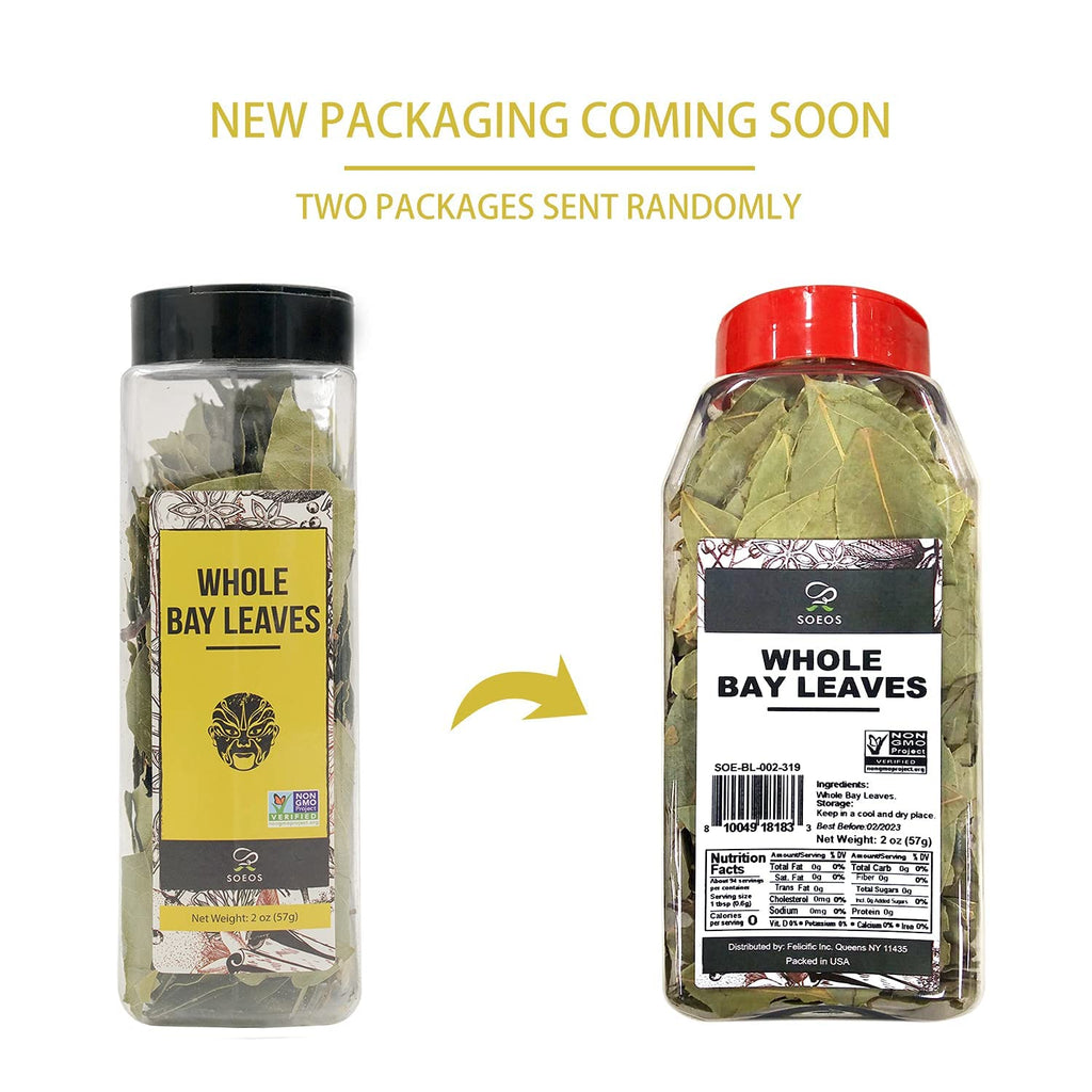 Soeos Bay Leaves Whole, 2 oz(57g), Non-GMO Verified, Dried Leaf, Freshly Packed to Keep Fresh, Laurel Herbs for Cooking, Dried Bay Leaves, Fresh, Green