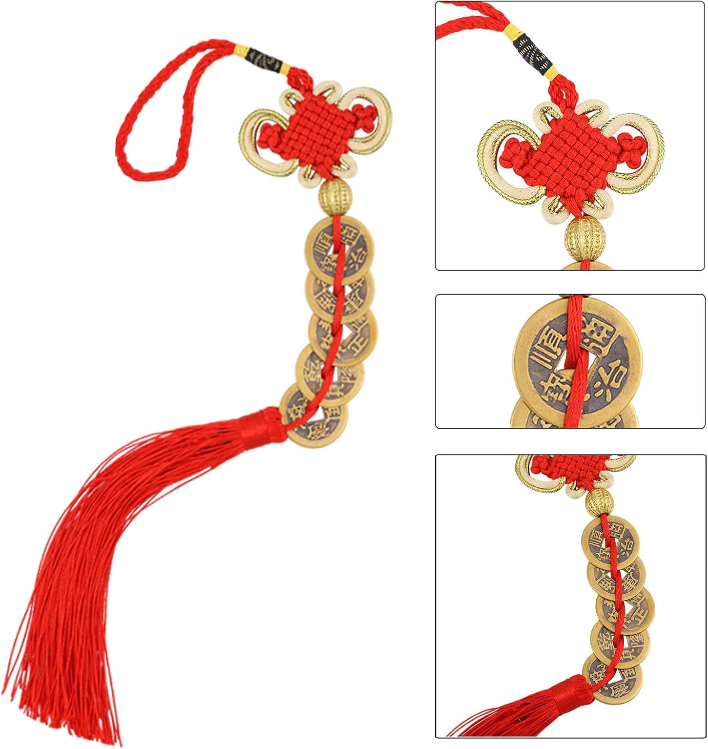 3 Pieces Feng Shui Frog Chinese Knot Lucky Coins Feng Shui Brass Wu Lou with Coins Keychain for Longevity Travel Safely Wealth Success and Good Luck with 1 Blessing Card and 1 Red Blessing Bag