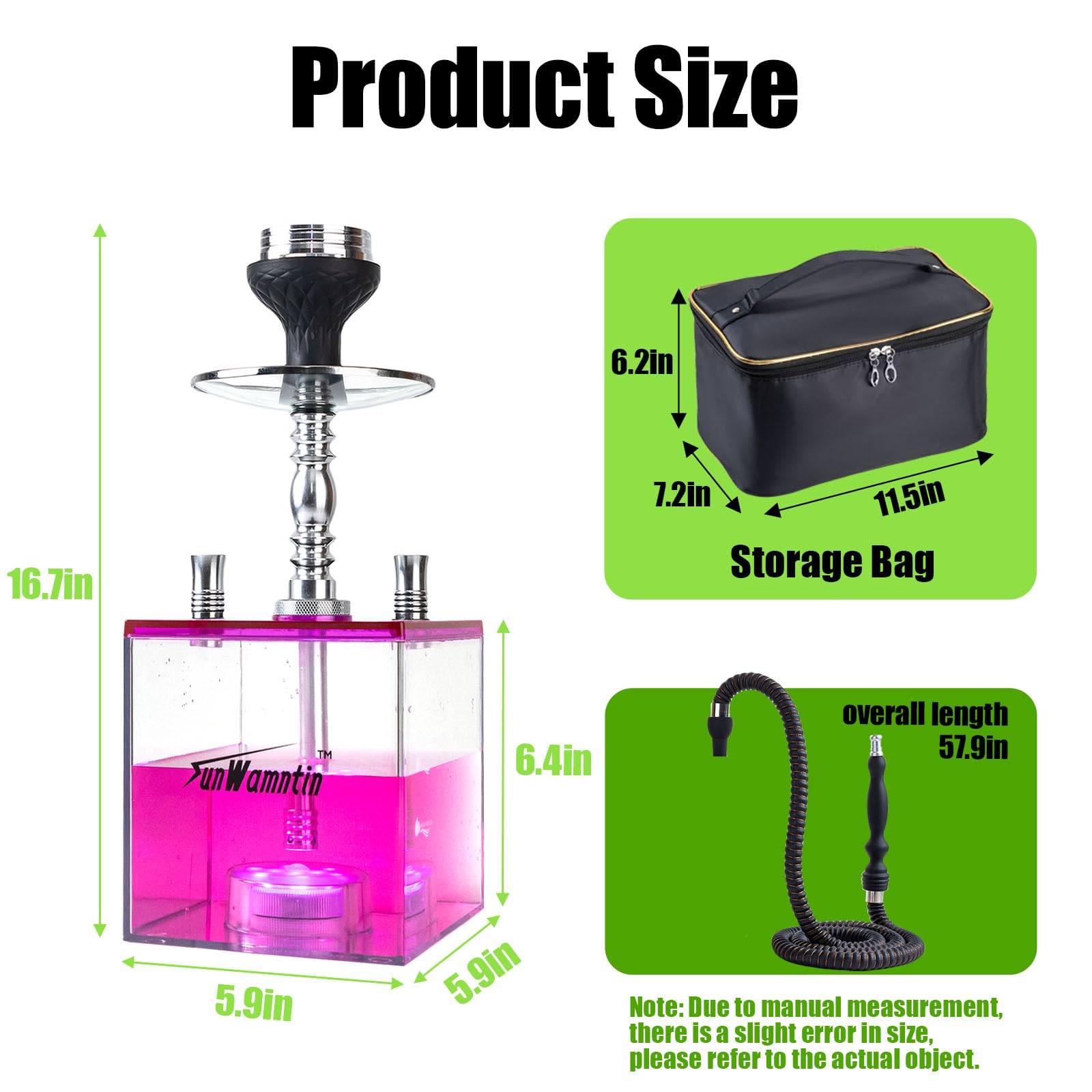 2 Hose Large Cloud Production Acrylic Hookah Set with Everything, Travel Kit with LED Hookah Machine for Shisha Smoking Experience（Black）