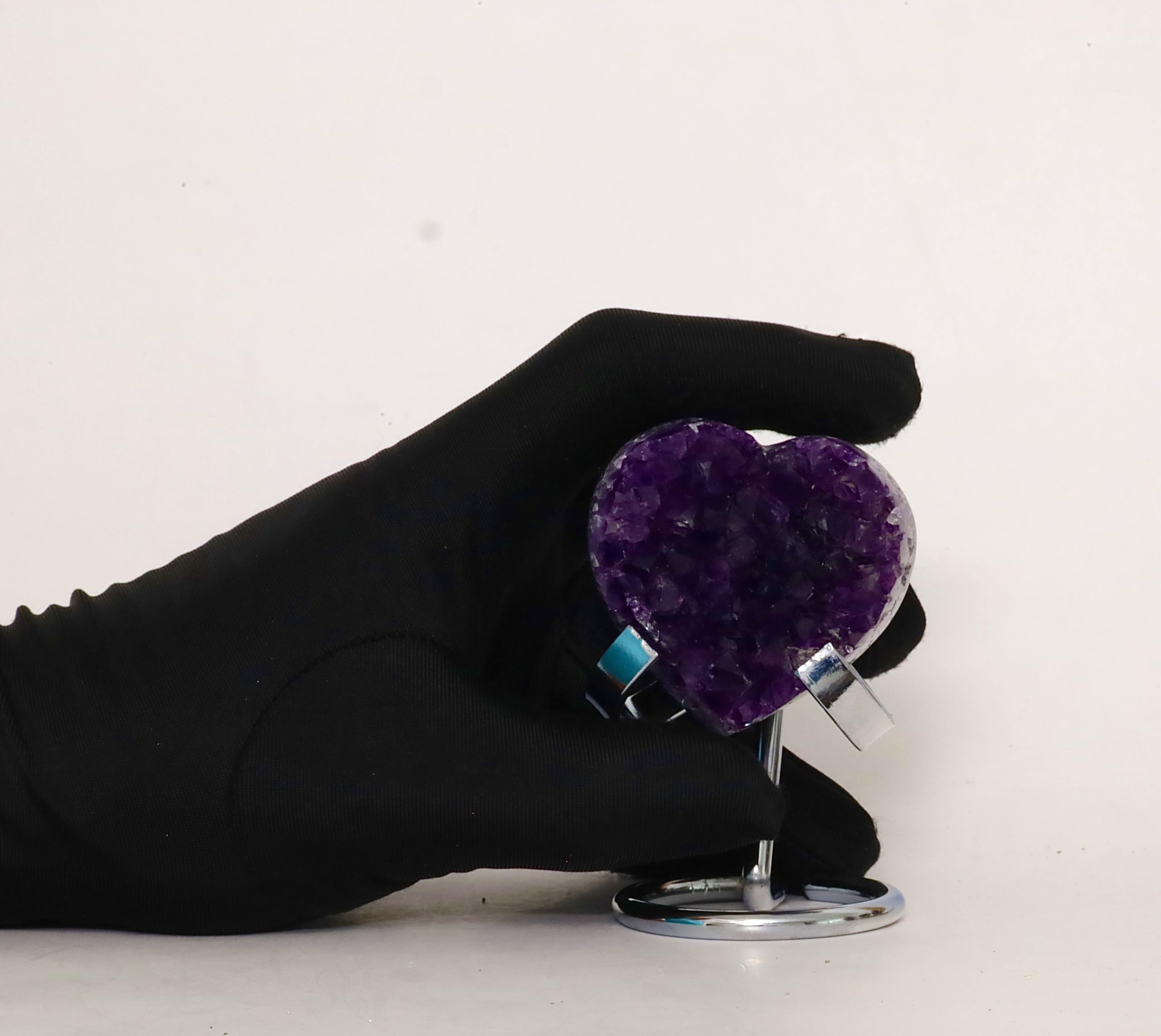 Hand-carved Amethyst Heart Cluster with Stand, Natural Raw Crystal Heart Stone 1–7 Inch tall (50g–1200g), Reiki Healing Gemstone, Love, spiritual Valentine Gift. (200-350 Grams-1.5 to 2.5" tall)