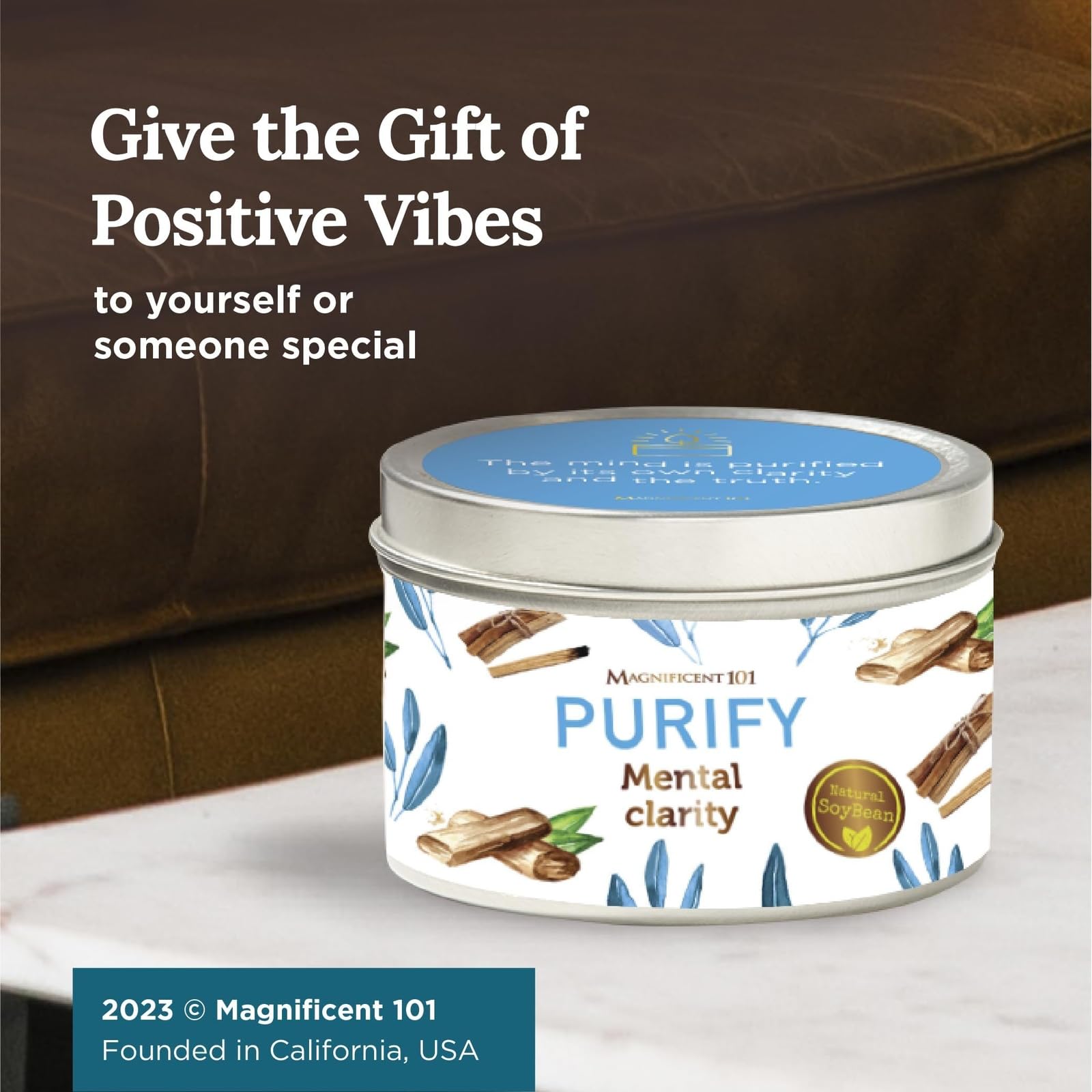 Magnificent 101 Long-Lasting Home Blessing - Love & Laughter Aromatherapy Smudge Candle - 6 Oz - 35-Hour Burn - Soy Wax, Sage, Bergamot & Sandalwood - Meditation & Manifestation - Sage Candle