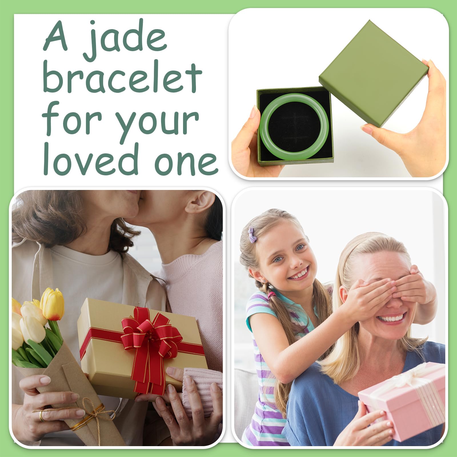 Landical 2.4'' Natural Jade Bracelet for Women Jade Bangle Bracelets with Box Good Luck Bangle Jewelry Gift for Mother