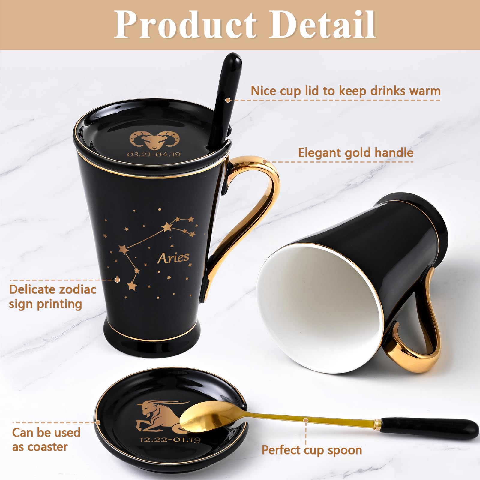 Maustic Aries Gifts for Women Men, March April Birthday Gifts, Zodiac Sign Gift, Astrology Horoscope Constellation Gift for Best Friend, Astrology Lover, Aries Coffee Mug, 12 Oz