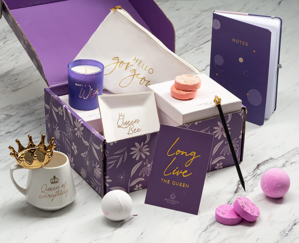 Birthday Gifts for Women Royal Queen - Relaxing Thank You, Anniversary, Mothers Day Gift Basket - Gifts for Mom, Best Friend, Sister and Daughter - 12 Pack Gift Box Set with Greeting Card