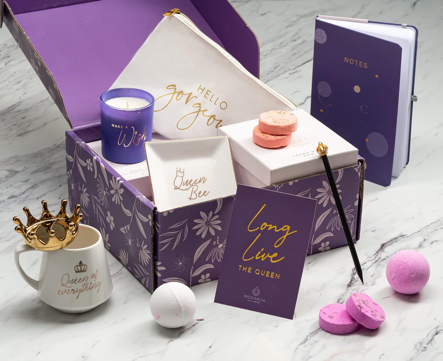 Birthday Gifts for Women Royal Queen - Relaxing Thank You, Anniversary, Mothers Day Gift Basket - Gifts for Mom, Best Friend, Sister and Daughter - 12 Pack Gift Box Set with Greeting Card
