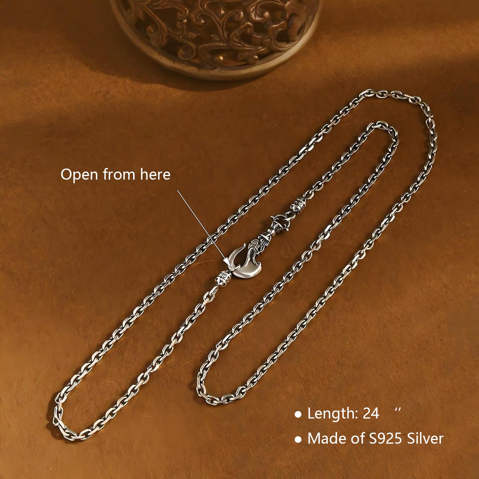 Italian Sterling Silver S925 Retro Chain Necklace for Men, Vintage Style Jewelry Gift