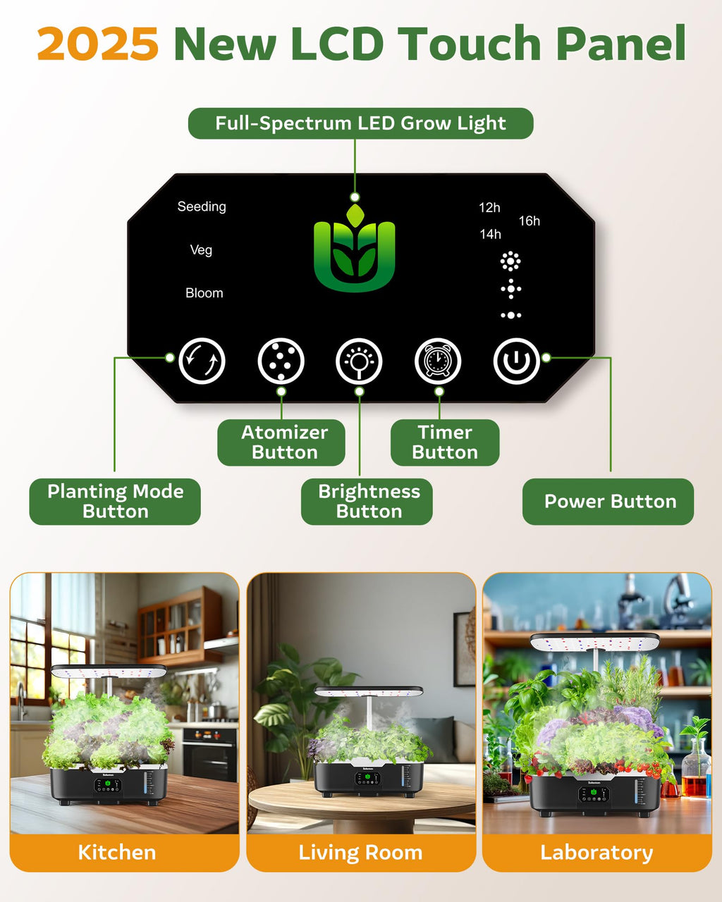Misting Hydroponic Growing System Kit 15-Pods Indoor Smart Herb Garden Planter with LCD Touch Panel 6L Large Tank for Herb/Vegetables/Flowers/Fruits,Gardening Gifts for Women Men Beginners-White