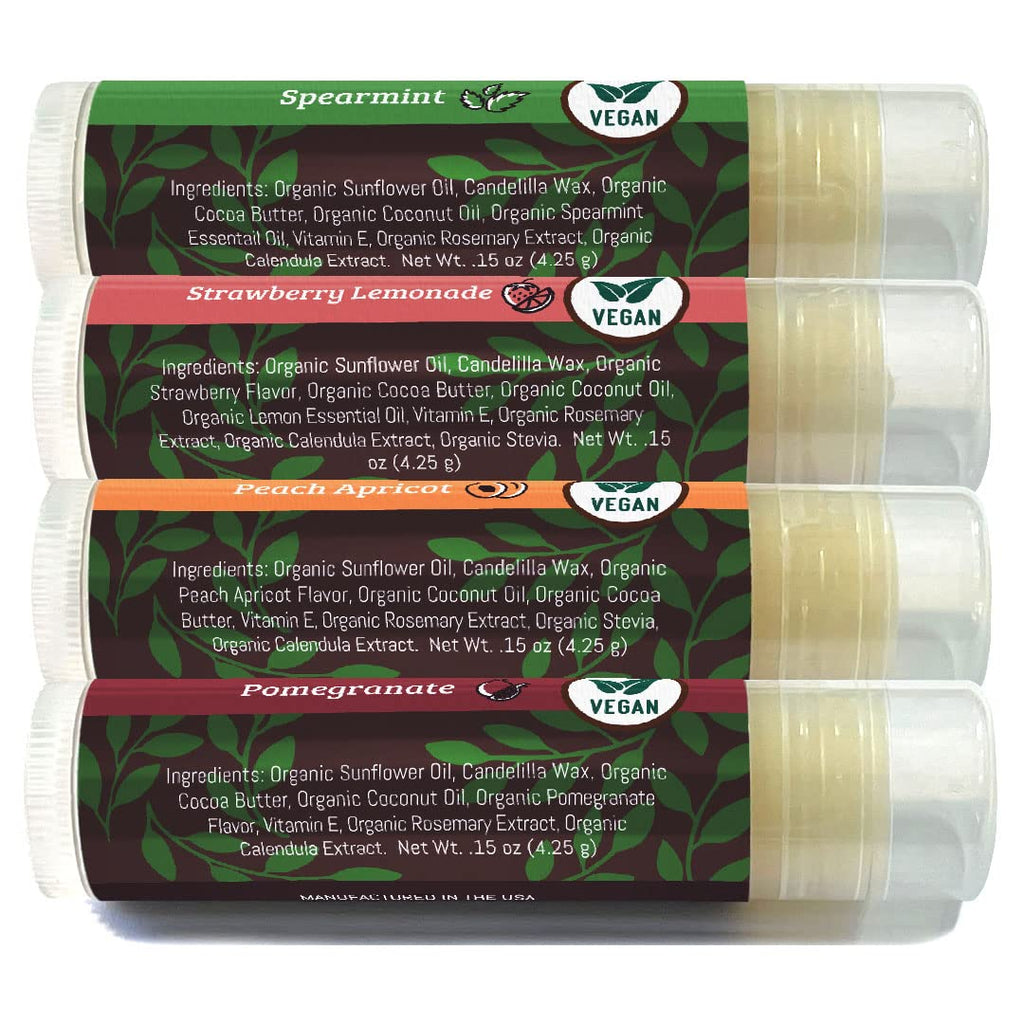 Earth's Daughter USDA Organic Lip Balm 6-Pack - Fruit Flavors, Beeswax, Coconut Oil, Vitamin E - Best Lip Repair Chapstick for Dry Cracked Lips - Moisturizing Lip Care