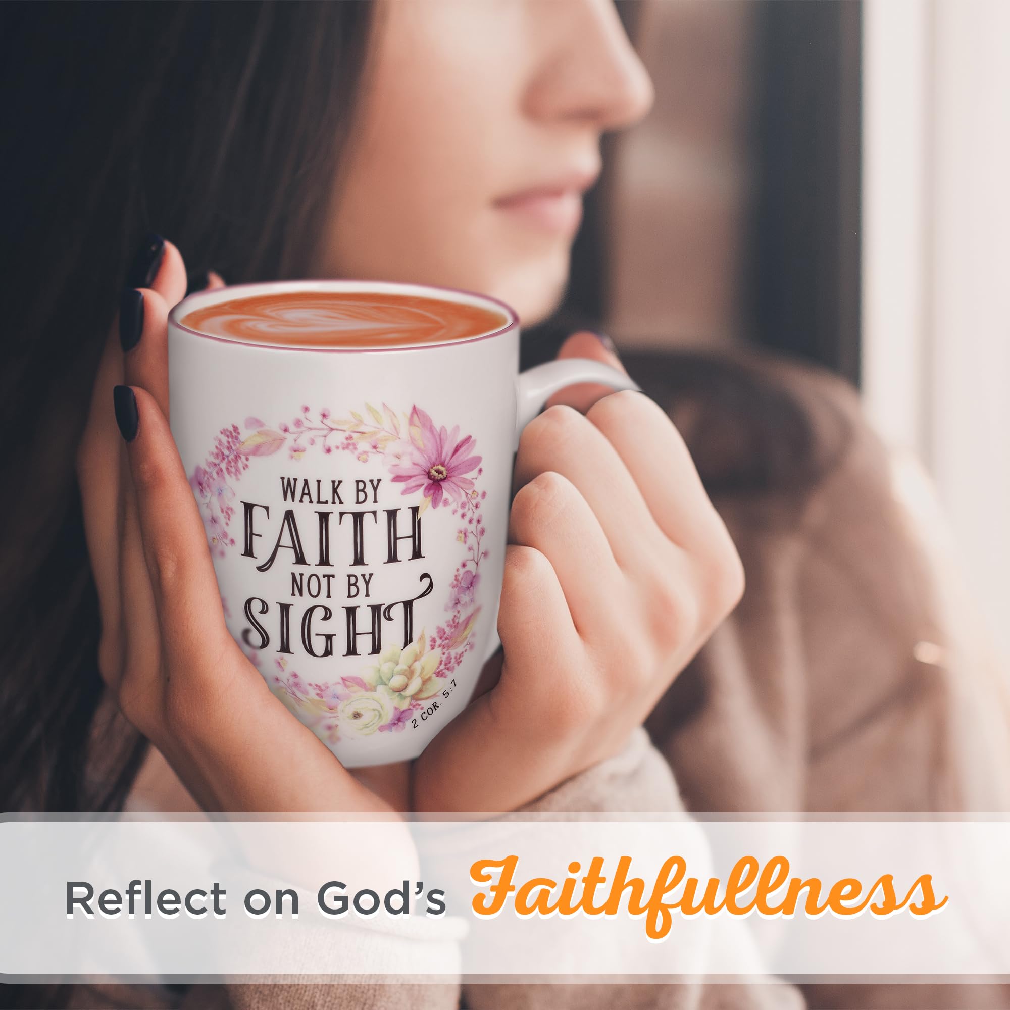 Christian Art Gifts Inspirational Ceramic Coffee & Tea Scripture Mug for Women: All Things are Possible Encouraging Bible Verse, Cute Microwave & Dishwasher Safe Drinkware, White & Pink Floral, 12 oz.