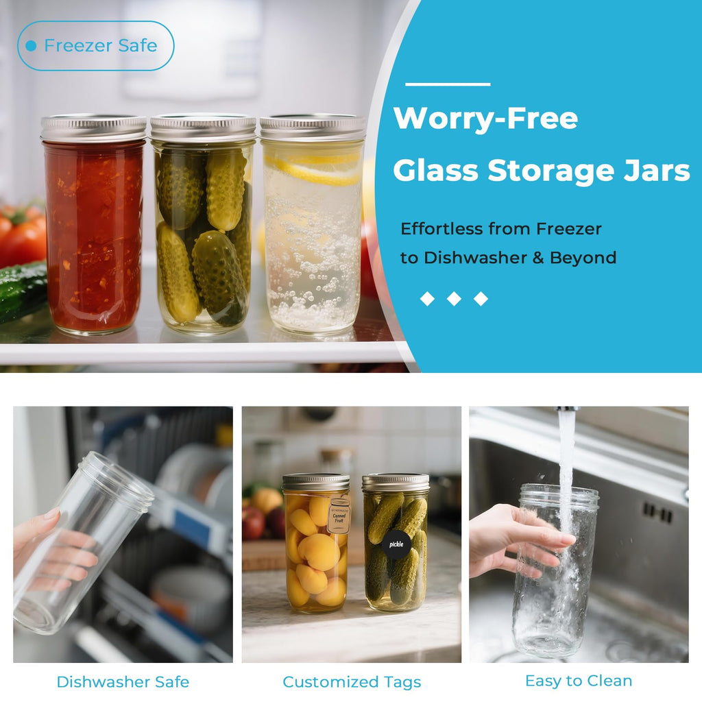 CycleMore 20 Pcs 12oz Glass Mason Jars With Silver Separable Lids, 350ml Round Canning Jars for Honey, Jam, Herb, Wedding Favor, Kitchen Storage Wide Mouth Bottles for Crafts, Meal Prep