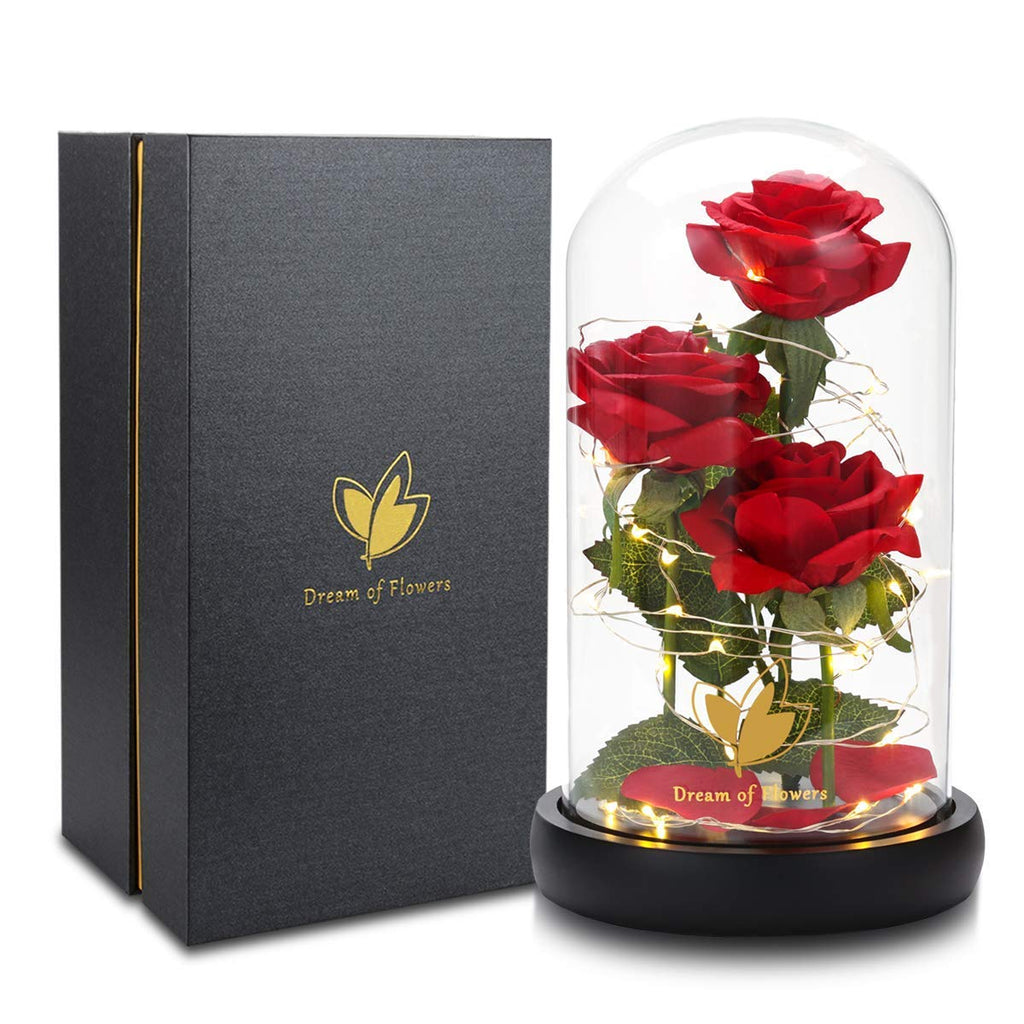 Valentine's Day Gifts for her, Eternal Rose in Glass Dome - Beauty and The Beast Inspired Keepsake, Gifts for Mom/Wife/Grandma, Preserved Roses with LED Light for Birthday/Anniversary