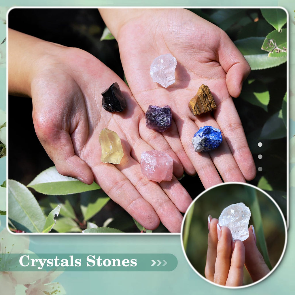 Crystals and Healing Stones, 9 Pcs Healing Crystals Set, 7 Chakra Crystal Stones Set Real Natural Selenite Pyramid Reiki Raw Rock Energy Protection Meditation with Wooden Box, Crystal Gifts for Women