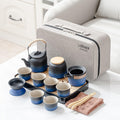 LURRIER Gongfu tea sets, Portable Ceramic TeaSet, Asian Tea sets for adult, Tea Gift sets, Grey leather case, Portable Travel Bag,Home,Gifting,Outdoor and Office(Black)