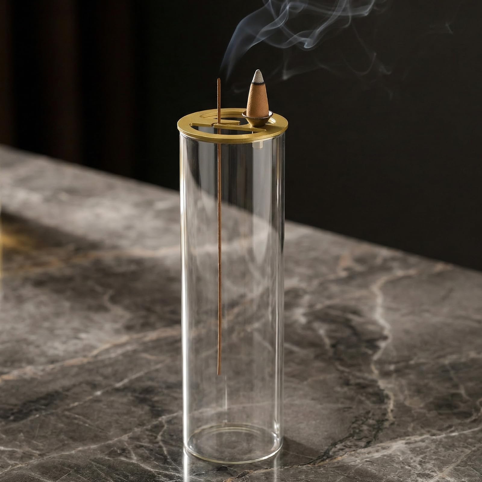 Ceremony Incense Holder, Wooden Incense Holder for Sticks with Glass Ash Catcher, Anti-ash Incense Burner with 20 Incense Sticks and a Ash Brush for Meditation Yoga Spa Room Decor