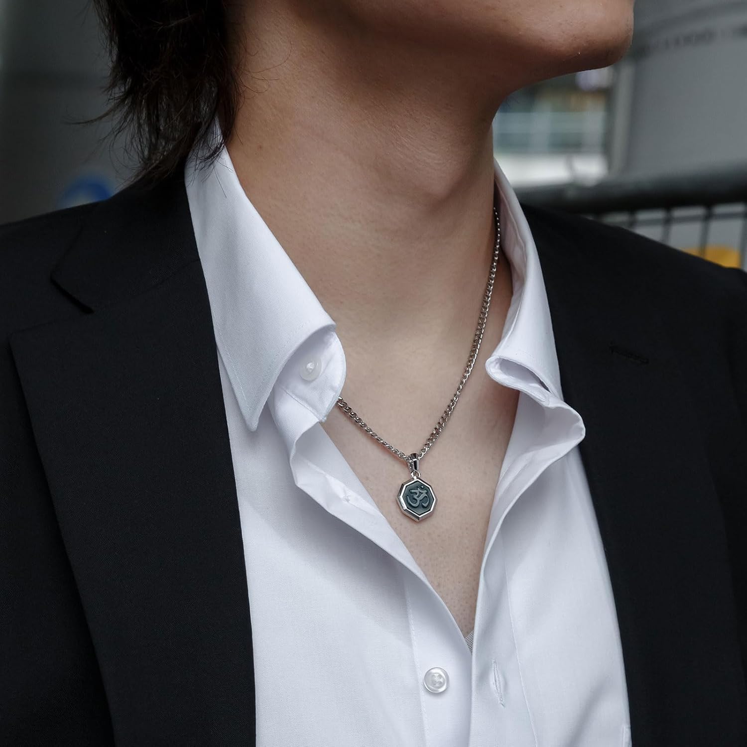AWNL Bloodstone Pendant Necklace for Men Natural Gemstone Premium Men’s Sterling Silver Hexagonal Necklace with Stainless Steel Chain 24 Inch