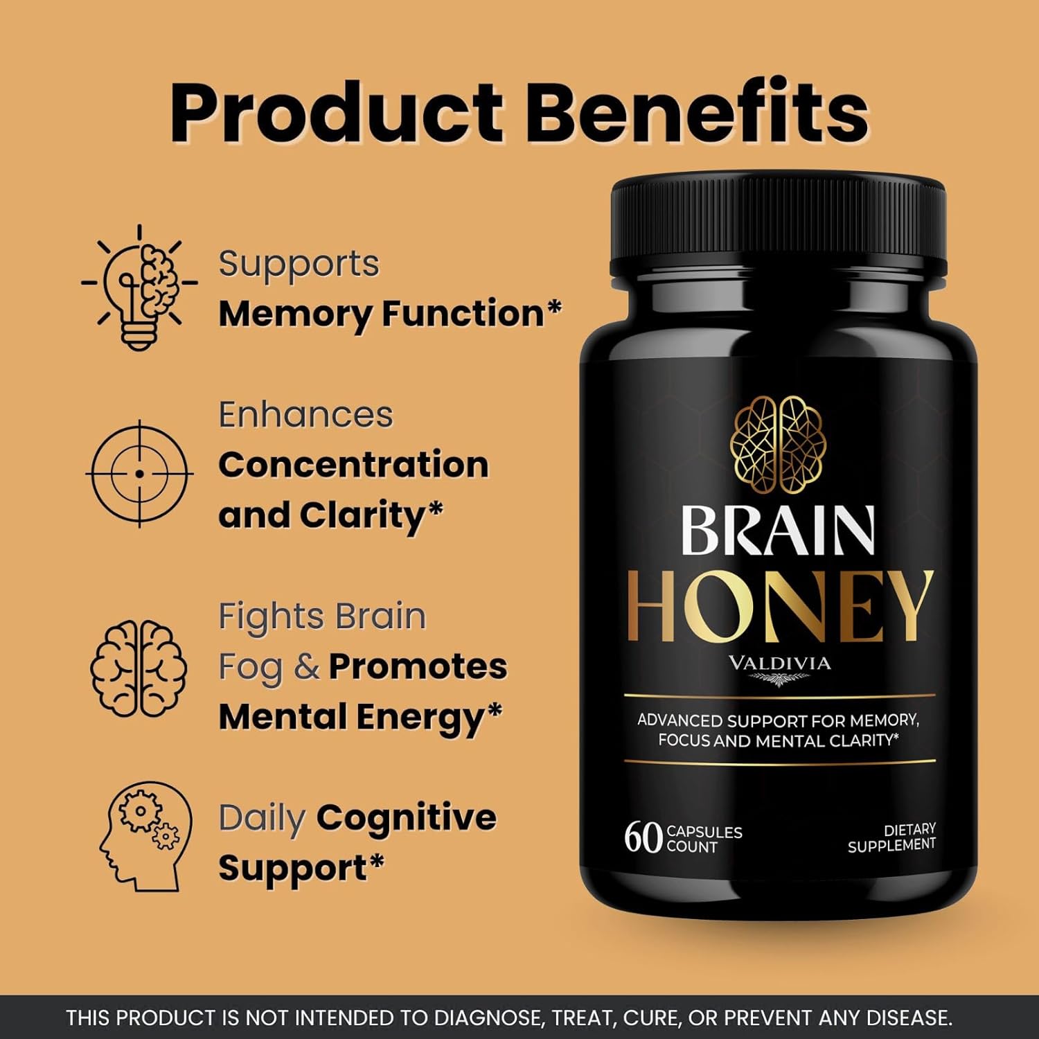 Brain Honey Capsules, Brain Honey with All Natural Ingredients, Advanced Overall Health and Wellness Vitamin Supplement Formula for Maximum Strength Multivitamins (60 Capsules)