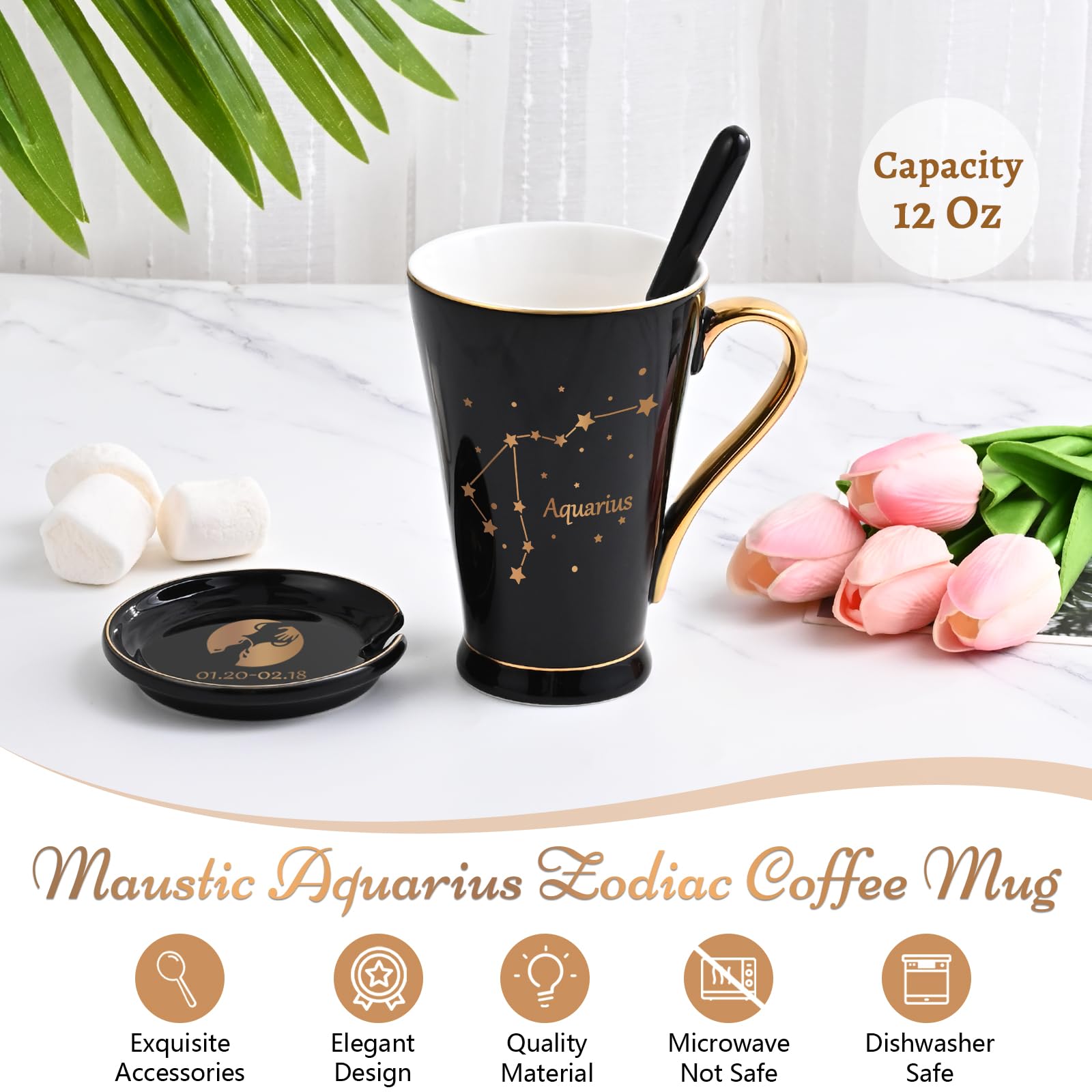 Maustic Aries Gifts for Women Men, March April Birthday Gifts, Zodiac Sign Gift, Astrology Horoscope Constellation Gift for Best Friend, Astrology Lover, Aries Coffee Mug, 12 Oz