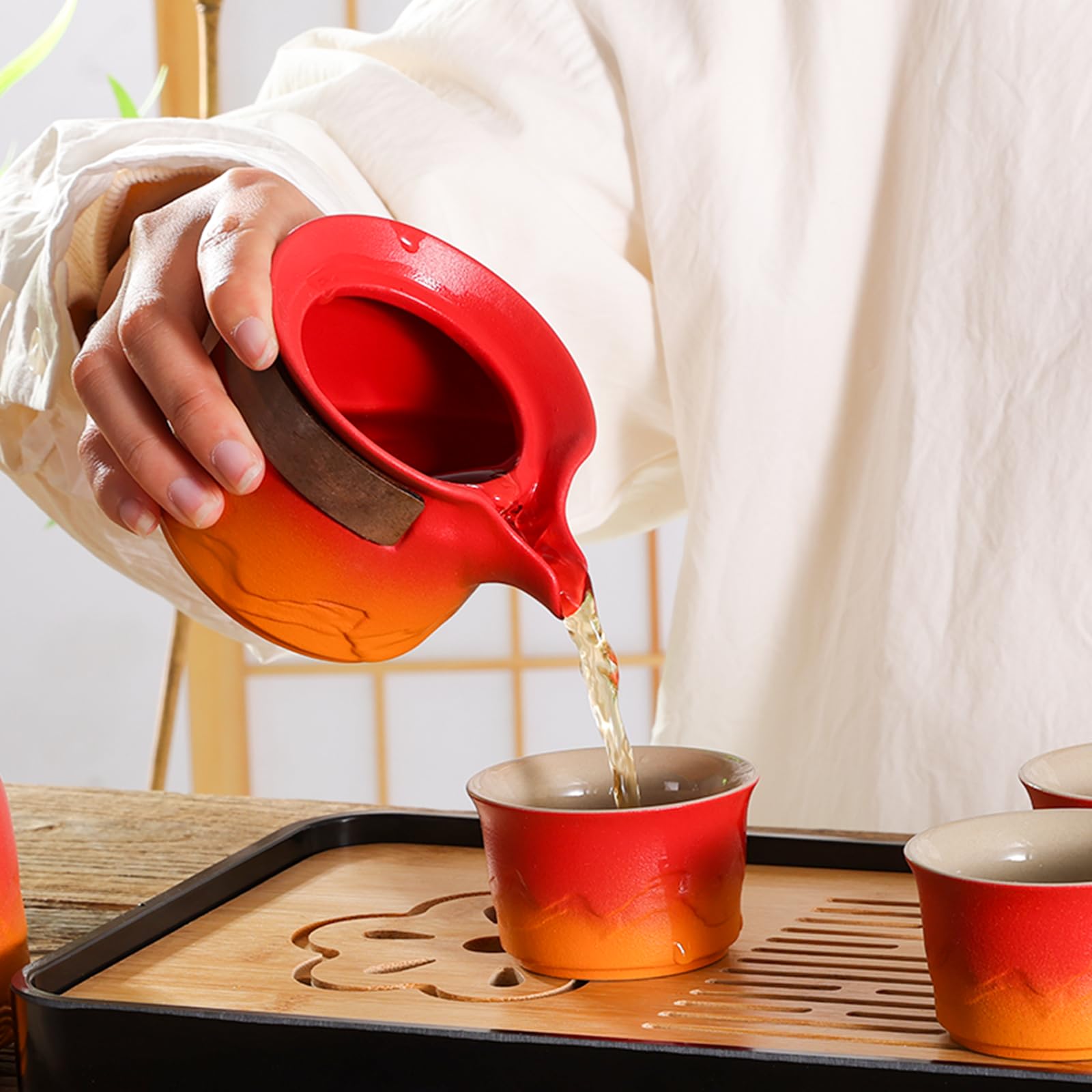 LURRIER Gongfu tea sets, Portable Ceramic TeaSet, Asian Tea sets for adult, Tea Gift sets, Grey leather case, Portable Travel Bag,Home,Gifting,Outdoor and Office(Black)
