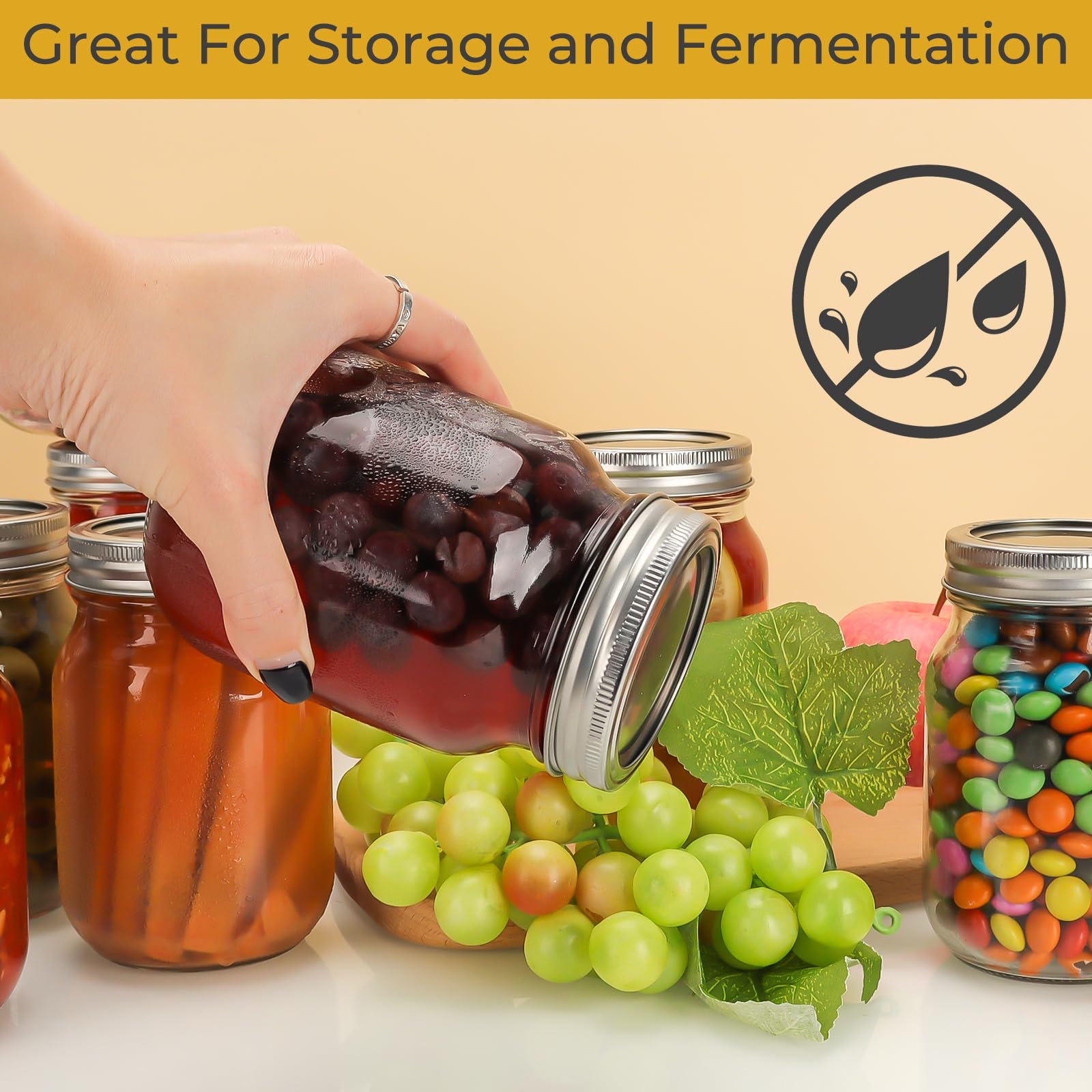 CycleMore 20 Pcs 12oz Glass Mason Jars With Silver Separable Lids, 350ml Round Canning Jars for Honey, Jam, Herb, Wedding Favor, Kitchen Storage Wide Mouth Bottles for Crafts, Meal Prep