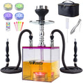 2 Hose Large Cloud Production Acrylic Hookah Set with Everything, Travel Kit with LED Hookah Machine for Shisha Smoking Experience（Black）