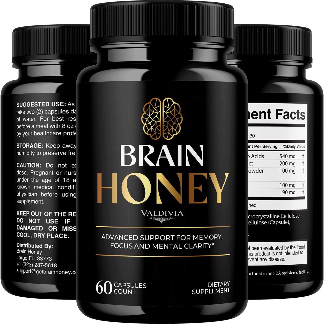 Brain Honey Capsules, Brain Honey with All Natural Ingredients, Advanced Overall Health and Wellness Vitamin Supplement Formula for Maximum Strength Multivitamins (60 Capsules)