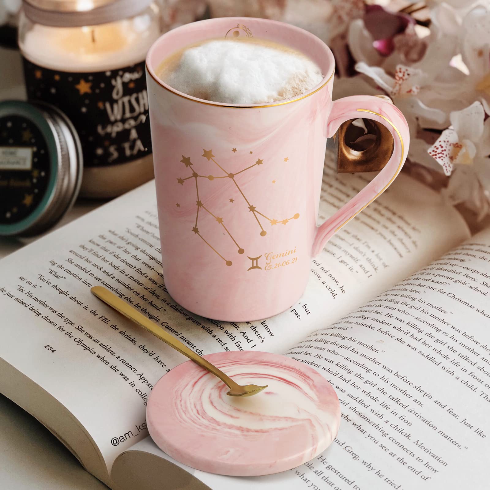 YHRJWN Pisces Gifts for Women, Pisces Constellation Mug, February March Birthdays Gifts for Women Horoscope Astrology Lovers, Pisces Zodiac Sign gifts for Women Girls, 14 Oz Pink with Gift Box