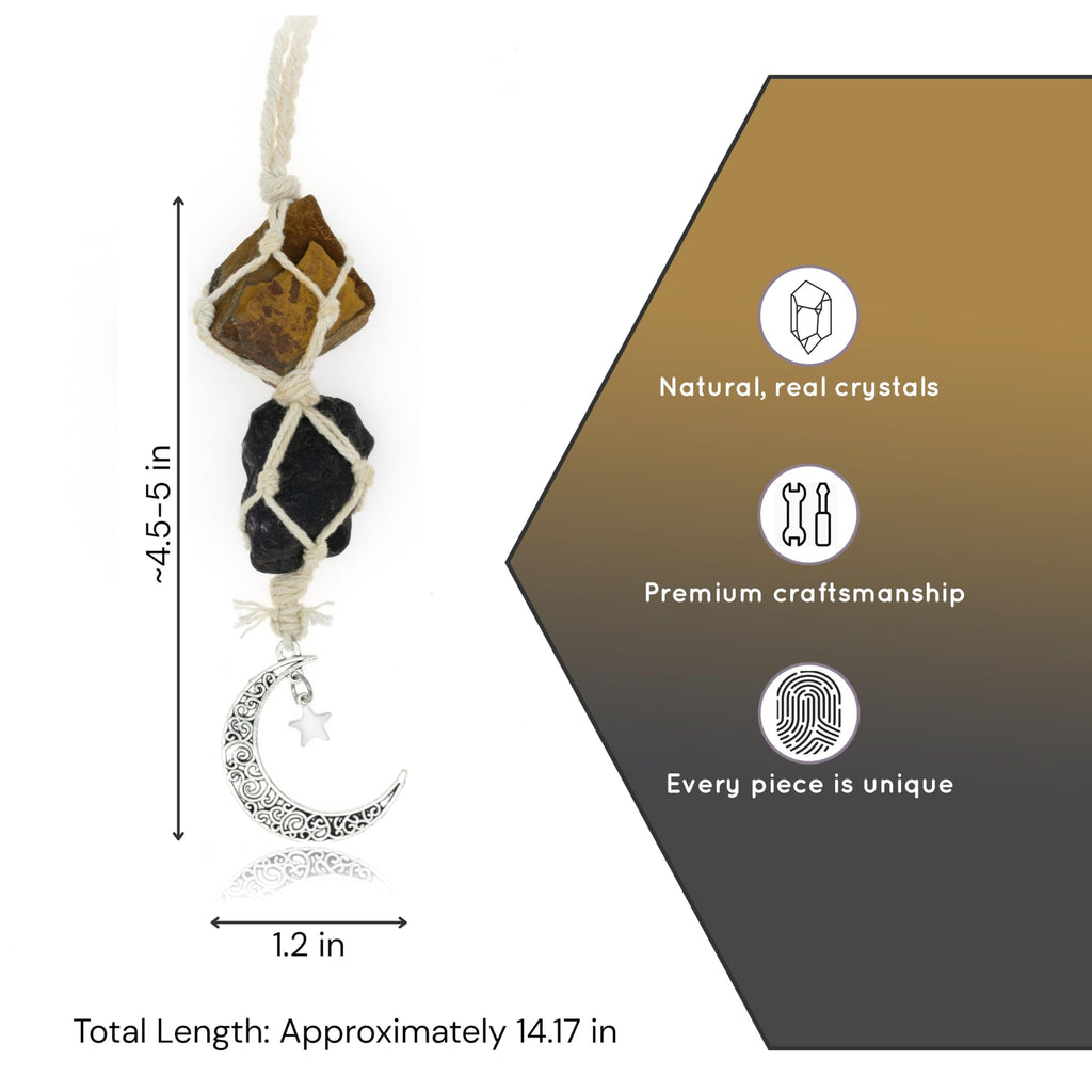 BOHO GARDEN Crystal Hanging Car Charm - Purple Rear View Mirror Hanging Car Accessories for Women, Moon Decor Hanging Ornament, Witchy Gifts and Healing Stones - Rose Quartz & Amethyst