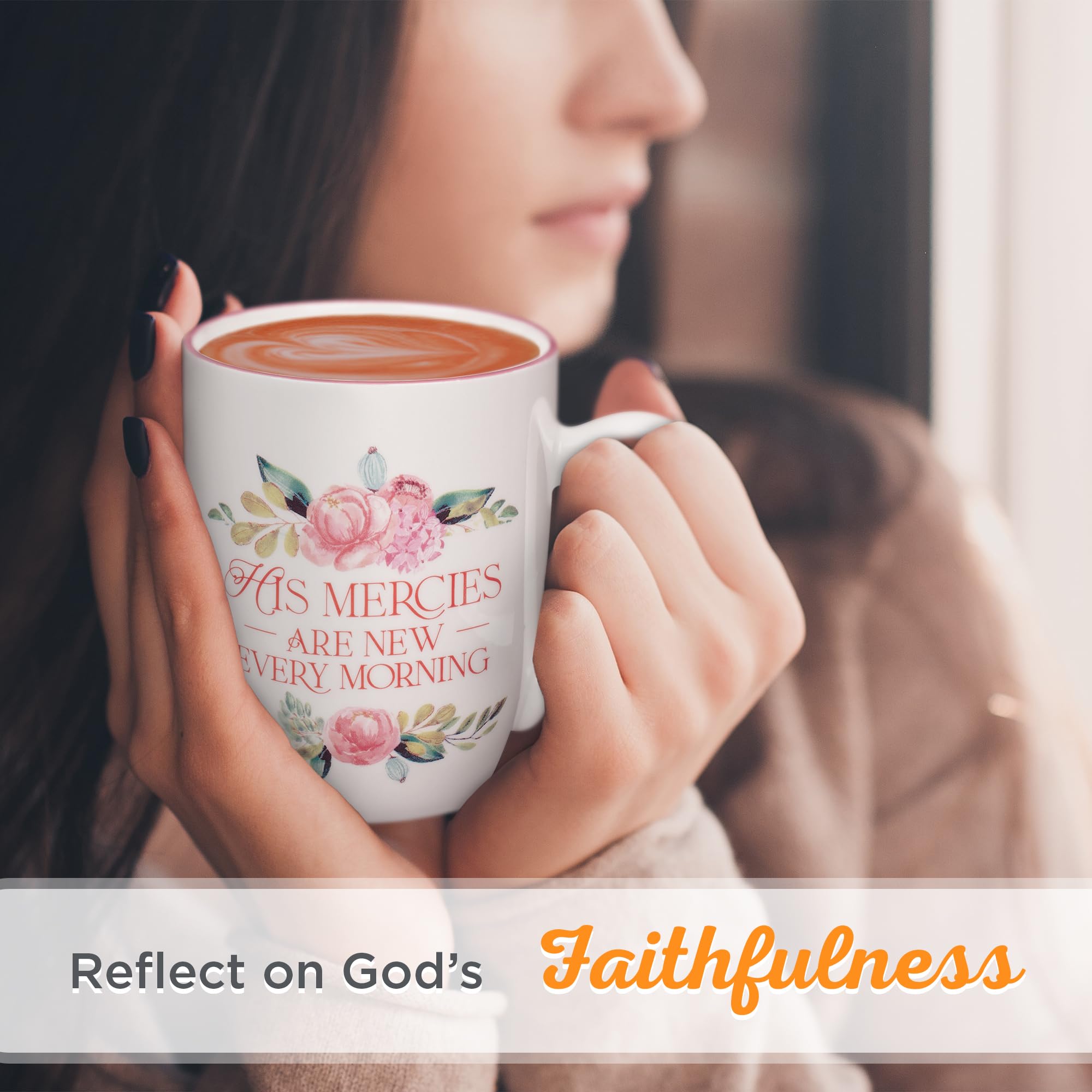 Christian Art Gifts Inspirational Ceramic Coffee & Tea Scripture Mug for Women: All Things are Possible Encouraging Bible Verse, Cute Microwave & Dishwasher Safe Drinkware, White & Pink Floral, 12 oz.