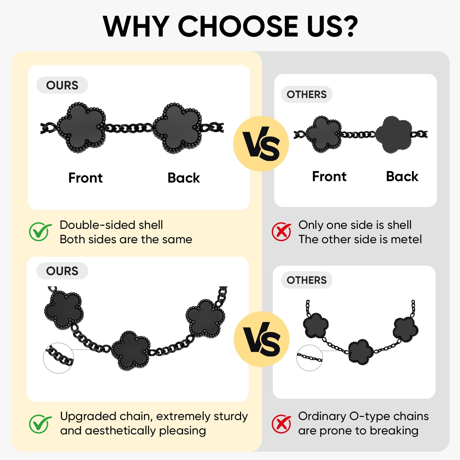 VNOX 2 PCS Floral Bracelets for Men Women -Womens Mens Stainless Steel Gold Cuban Chain Link Bracelet Lucky Charm Four Clover Flower Bracelets Trendy Jewelry Gifts
