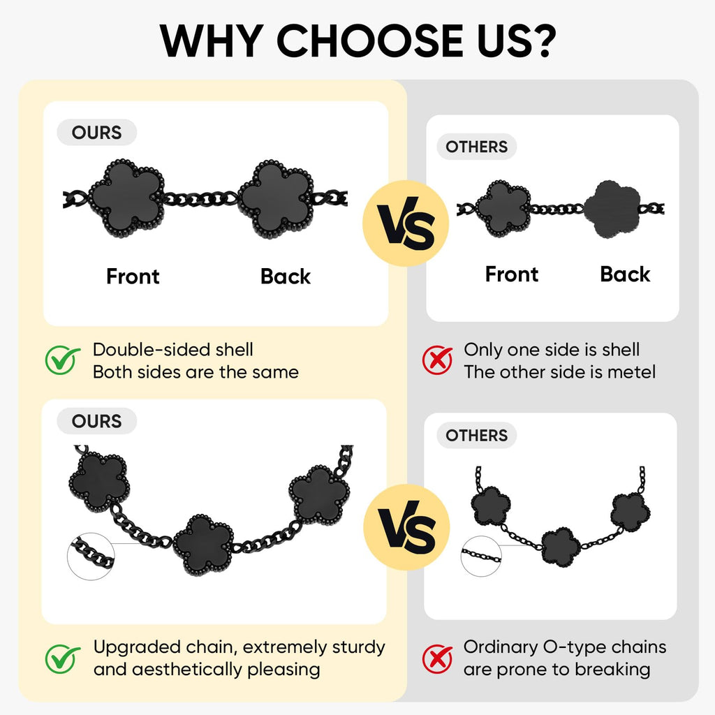 VNOX 2 PCS Floral Bracelets for Men Women -Womens Mens Stainless Steel Gold Cuban Chain Link Bracelet Lucky Charm Four Clover Flower Bracelets Trendy Jewelry Gifts