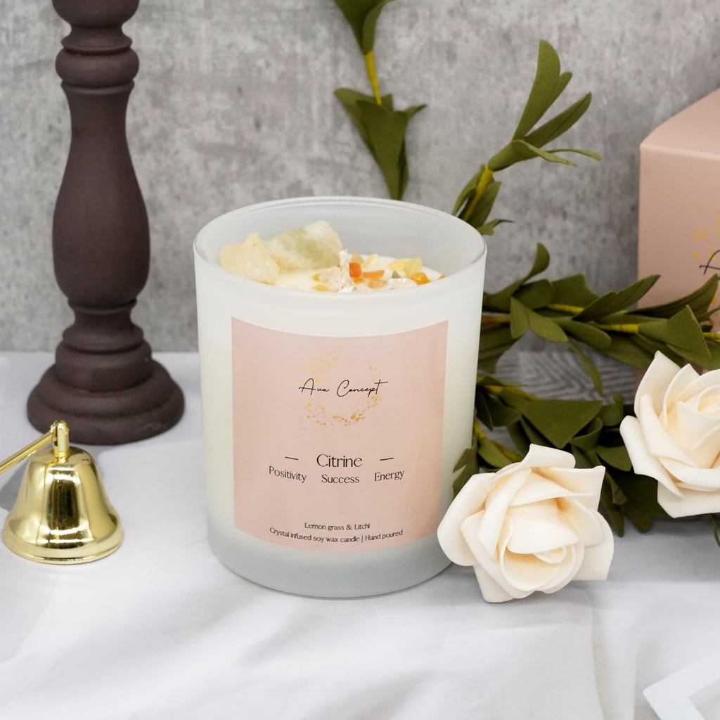 AVACONCEPT Crystal Infused Soy Wax Candle Gift Set Aromatherapy Scented Candles with Healing Crystals Natural Hand-Poured Luxury for Relaxation & Home Décor (Sunstone & Amethyst & Amazonite)