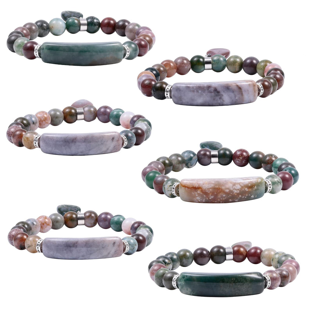 TUMBEELLUWA Healing Stone Bracelet 8mm Beads Chakra Crystal Energy Heart Charm Bracelet Handmade Jewelry for Women