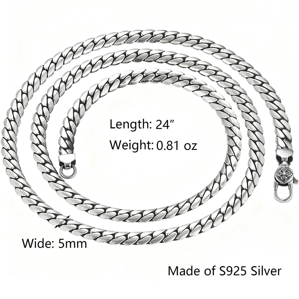 Italian Sterling Silver S925 Retro Chain Necklace for Men, Vintage Style Jewelry Gift