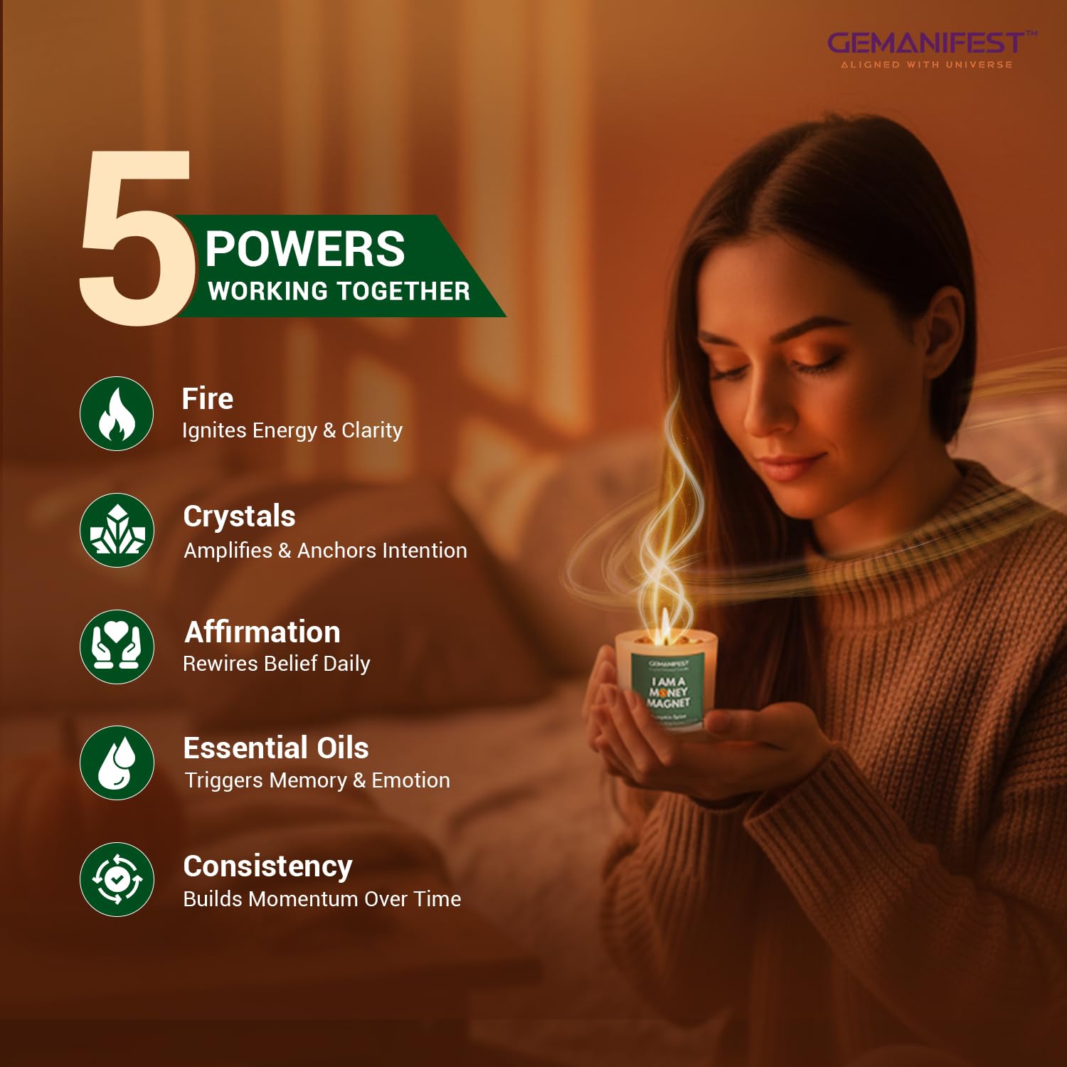 Money Manifestation Candle with Pyrite Bracelet for Wealth Prosperity and Success Pumpkin Spice Soy Candles for Office Home Scented Prosperity Crystal Candle Gifts for Men Women