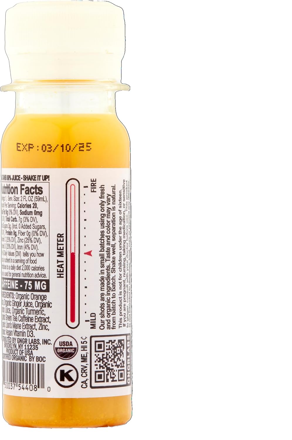 +GNGR Energy Booster – Organic Cold-Pressed Ginger Shot with Turmeric, Green Tea, Orange & Lemon Juice. Natural Energy Shot for Immune and Digestive Support, Nothing Artificial, 2 fl oz (Pack of 12)