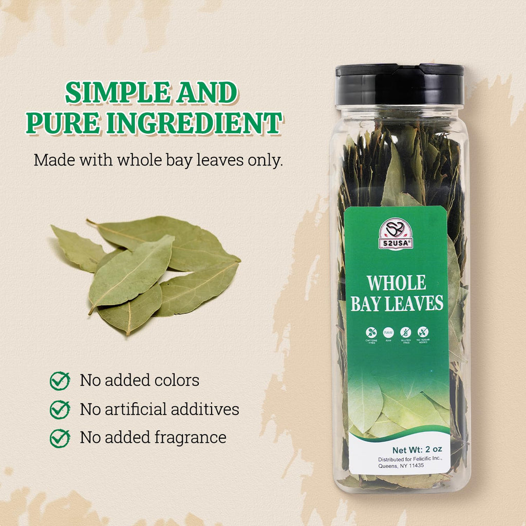 52USA Bay Leaves Whole, 2 oz, Dried Bay Leaves, All Natural, Gluten Free, Caffeine Free, No Sugar, Laurel Herbs for Cooking