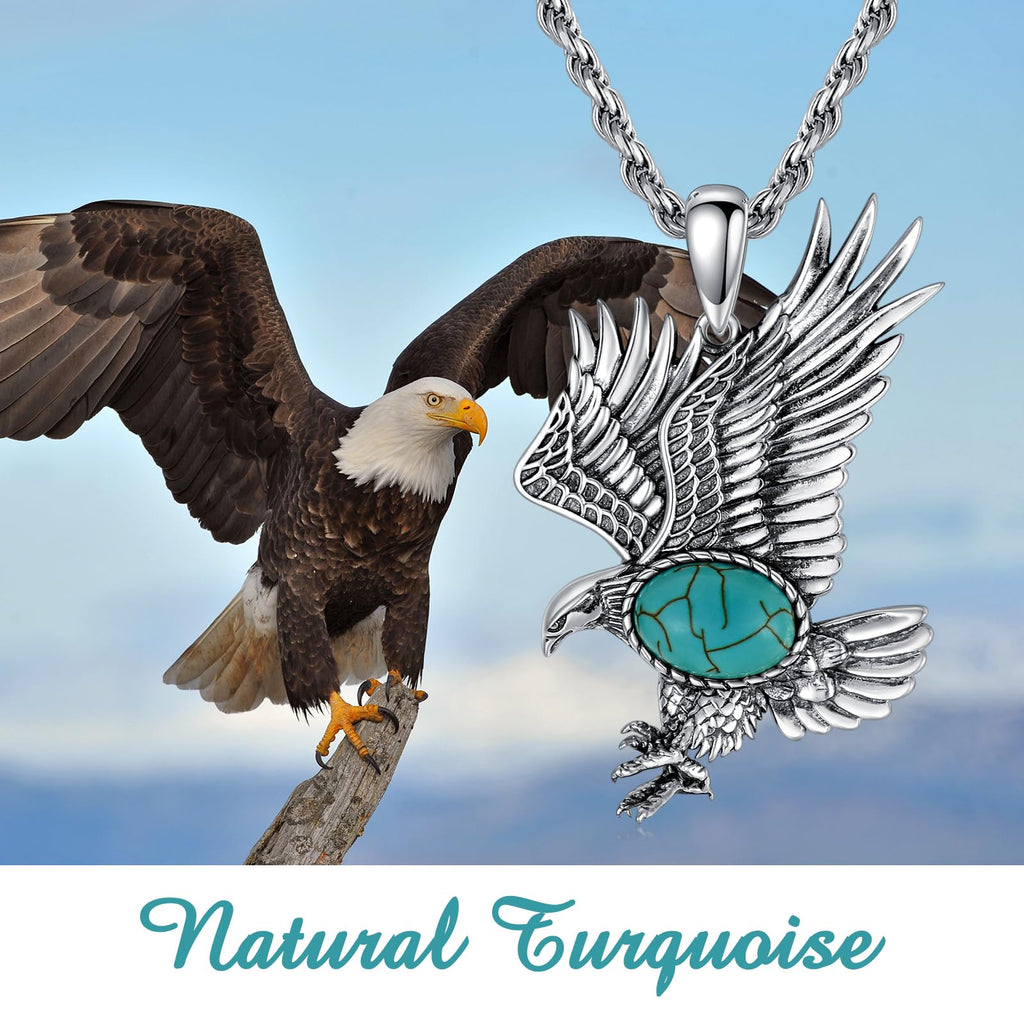 Eagle Necklace for Men 925 Sterling Silver Real Gemstone Vintage Hawk Pendant Western Viking Animal Jewelry Gifts for Father