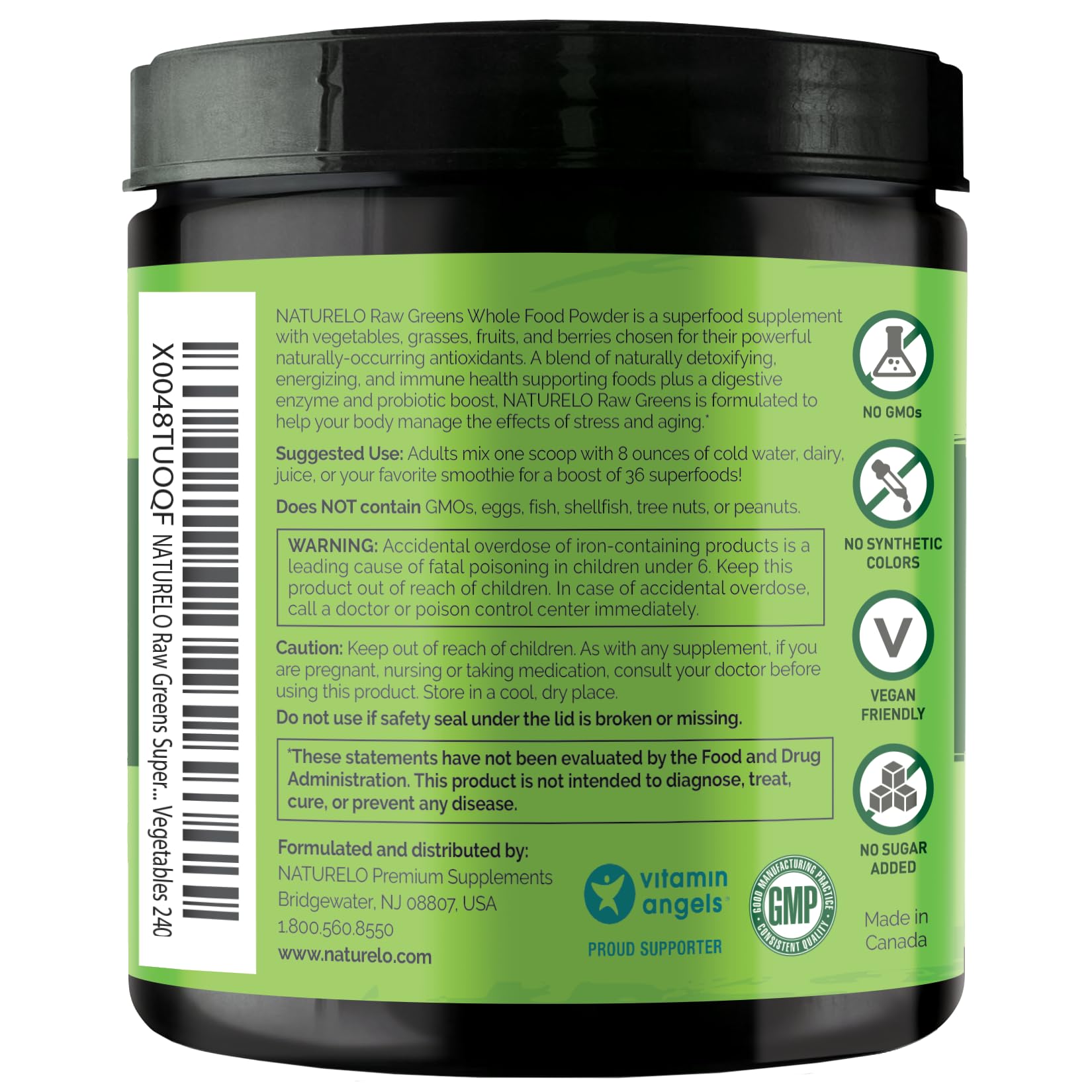NATURELO Raw Greens Superfood Powder - Unsweetened - Boost Energy, Detox, Enhance Health - Organic Spirulina - Wheat Grass - Whole Food Nutrition from Fruits & Vegetables - 240 Grams