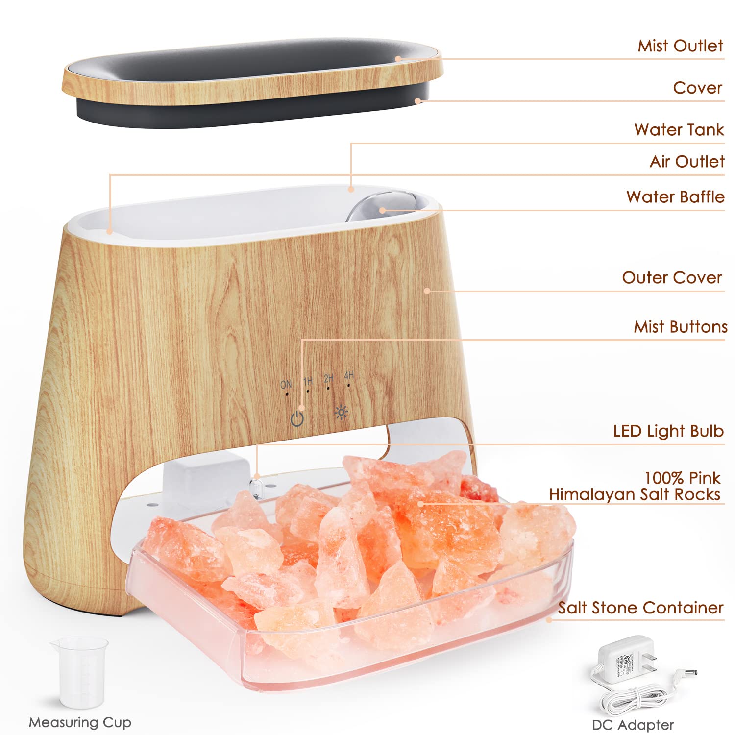 SALKING 2-in-1 Himalayan Salt Lamp & Ultrasonic Essential Oil Diffuser, Aromatherapy Diffuser Cool Mist Humidifier, Salt Therapy Lamp, 100% Pure Himalayan Salt, Ambient Glow, 150ml (Hot Pink)