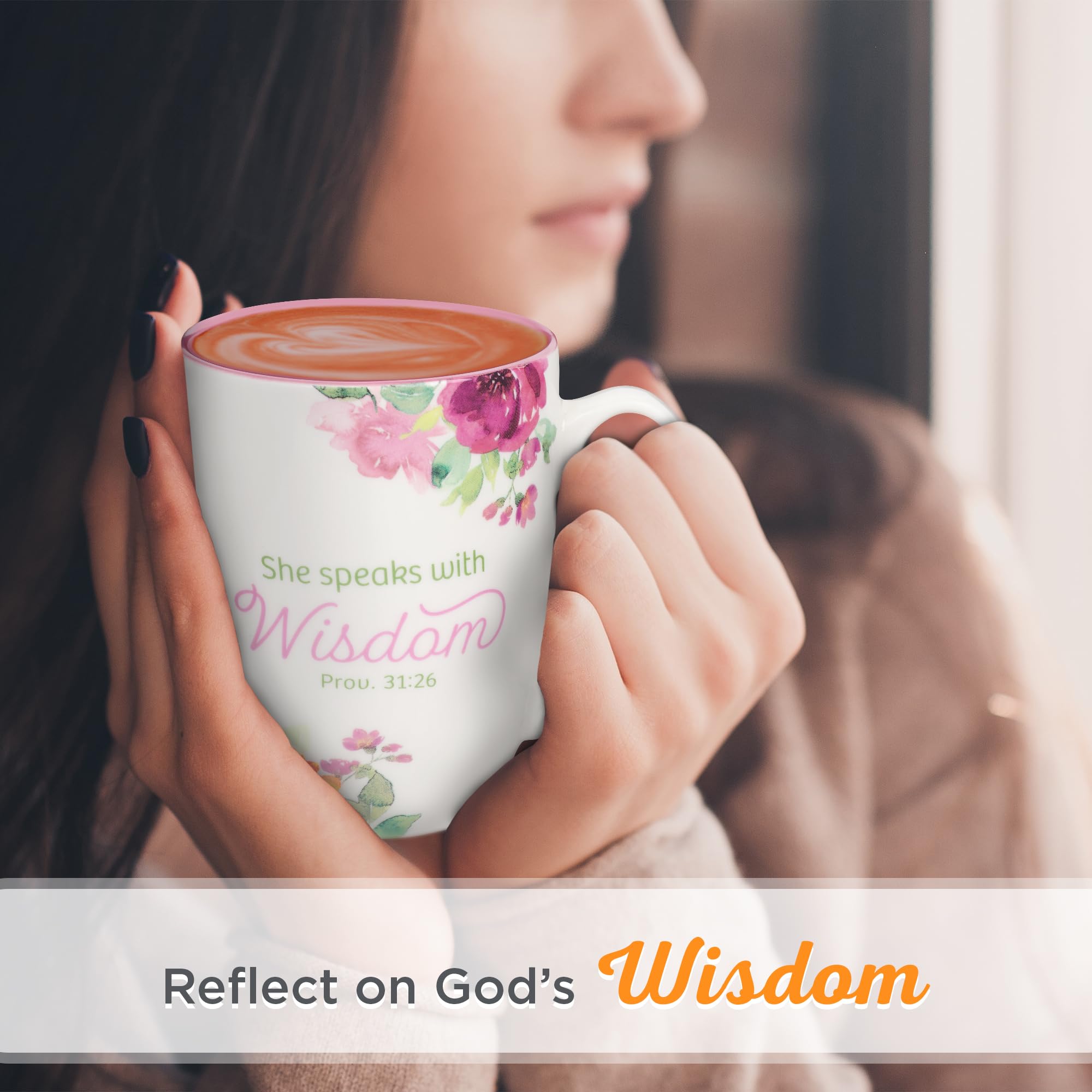 Christian Art Gifts Inspirational Ceramic Coffee & Tea Scripture Mug for Women: All Things are Possible Encouraging Bible Verse, Cute Microwave & Dishwasher Safe Drinkware, White & Pink Floral, 12 oz.