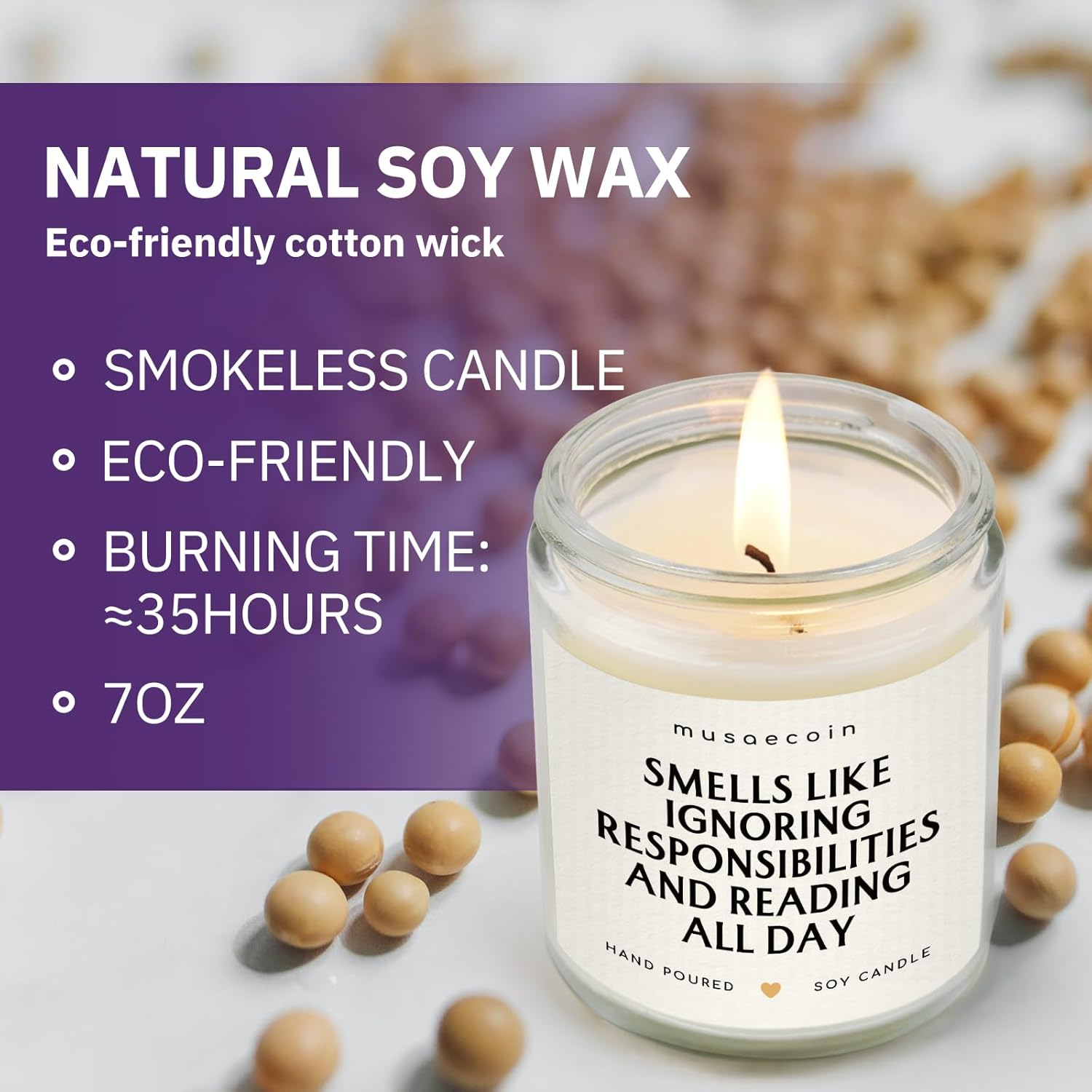 Book Lovers Gifts, Funny Gifts for Book Lovers, Birthday Bookish Presents for Readers Librarian Bookworm - Handmade Lavender Candle 7oz