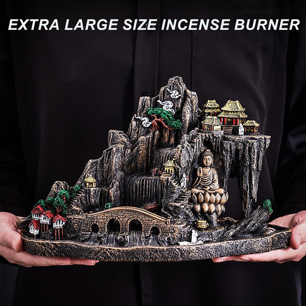 Mountain Waterfall Incense Burner，Backfall Incense Holder River, Incense Falls Meditation Decor for Room with Upgrade Incense Cones and Accessories (5in1 Palo Santo)
