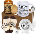 iAOVUEBY Coffee Gifts, 6PCS Coffee Gift Basket, Coffee Lover Gift Set Includes Coffee Mug Spoon Rest Holder Coffee Socks Keychain, Birthday Christmas Gift for Women Men Coffee Lover Friends