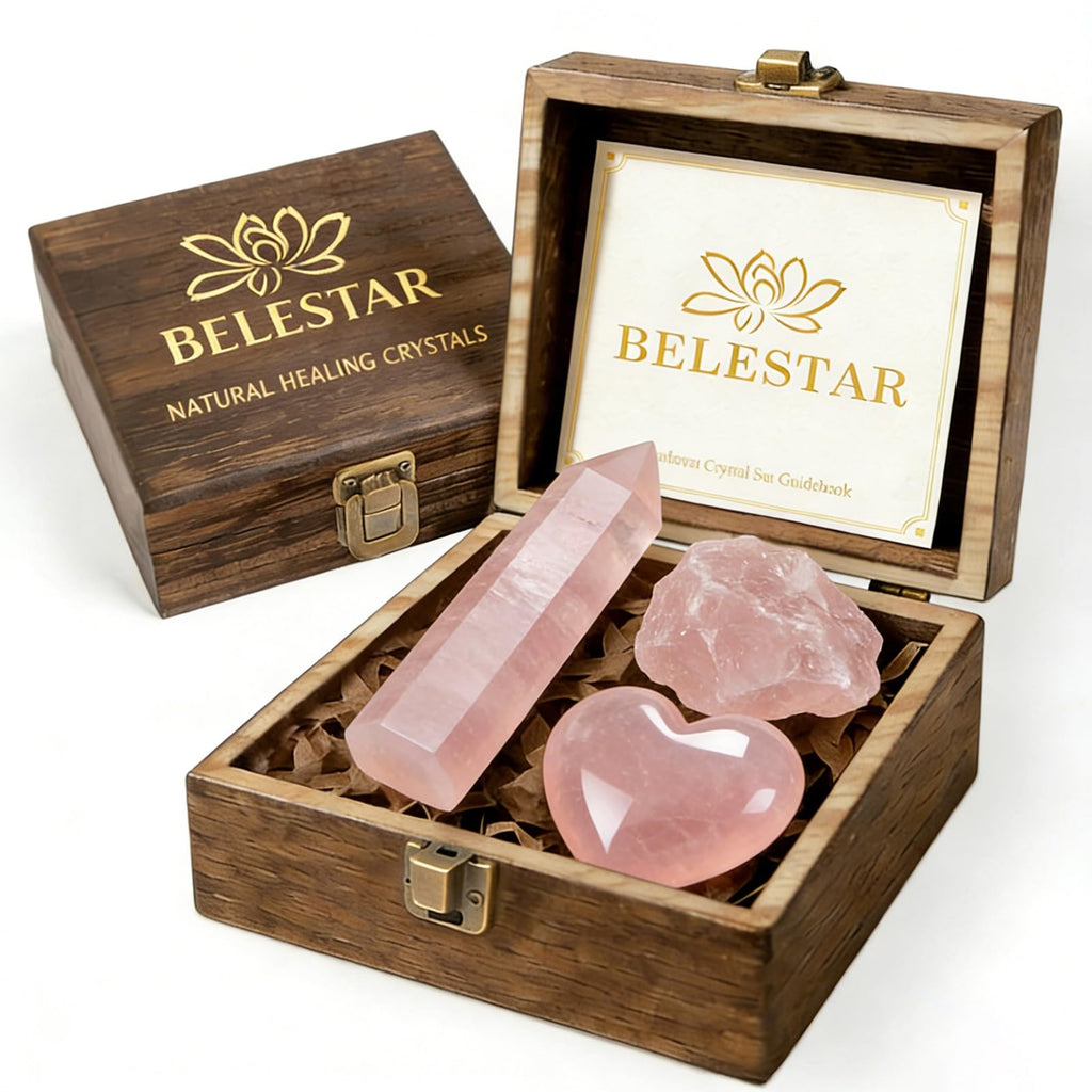 7 Chakra Healing Crystals Set - Large Raw Stones Energy Alignment Kit with Wooden Gift Box & Guidebook