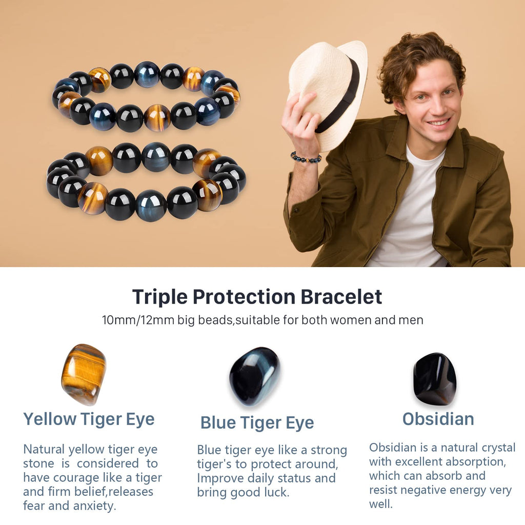 Protection Bracelet-Natural Black Obsidian bracelet for men women- Anti anxiety,Bring Good luck &Happiness Bracelet- Handmade Healing Crystal Bracelets