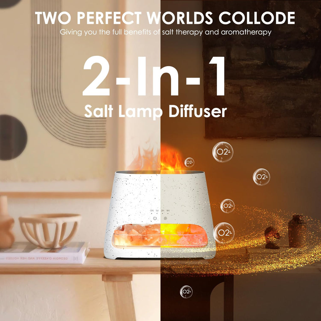 SALKING 2-in-1 Himalayan Salt Lamp & Ultrasonic Essential Oil Diffuser, Aromatherapy Diffuser Cool Mist Humidifier, Salt Therapy Lamp, 100% Pure Himalayan Salt, Ambient Glow, 150ml (Hot Pink)
