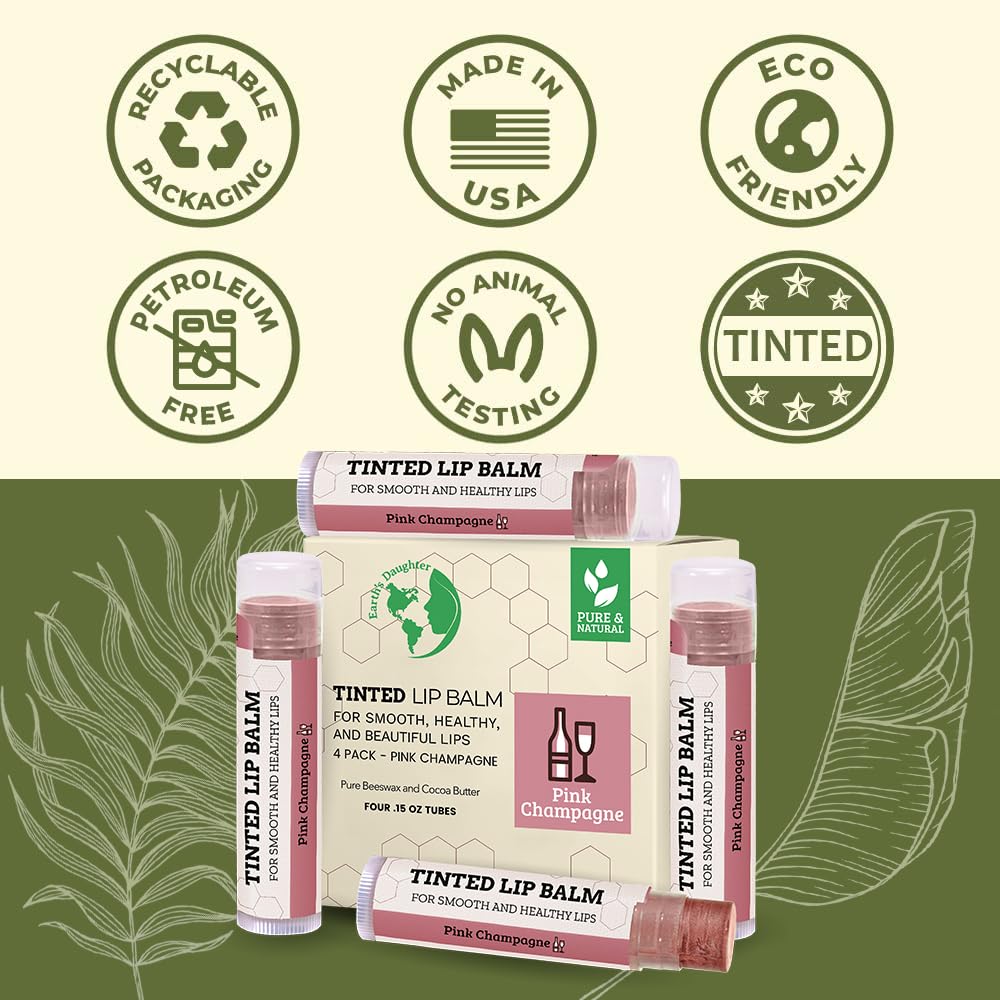 Earth's Daughter USDA Organic Lip Balm 6-Pack - Fruit Flavors, Beeswax, Coconut Oil, Vitamin E - Best Lip Repair Chapstick for Dry Cracked Lips - Moisturizing Lip Care