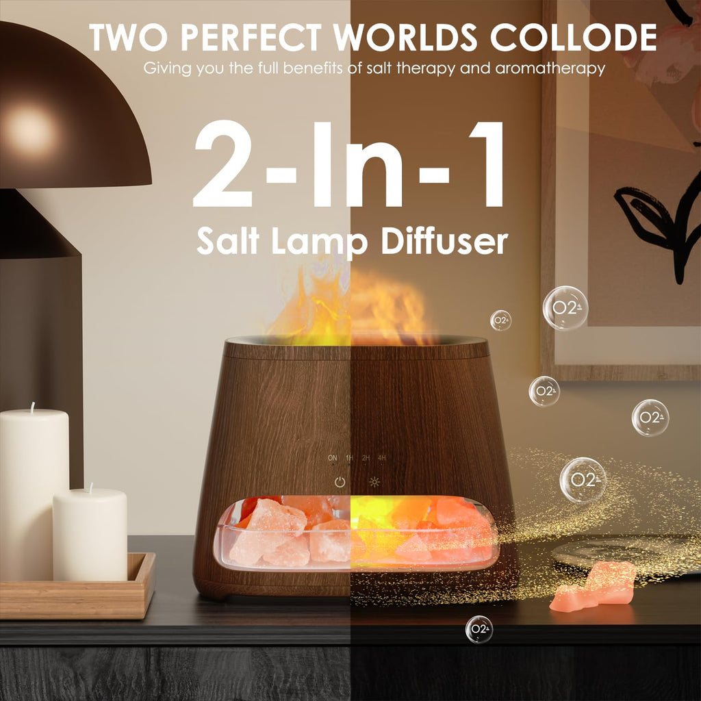 SALKING 2-in-1 Himalayan Salt Lamp & Ultrasonic Essential Oil Diffuser, Aromatherapy Diffuser Cool Mist Humidifier, Salt Therapy Lamp, 100% Pure Himalayan Salt, Ambient Glow, 150ml (Hot Pink)