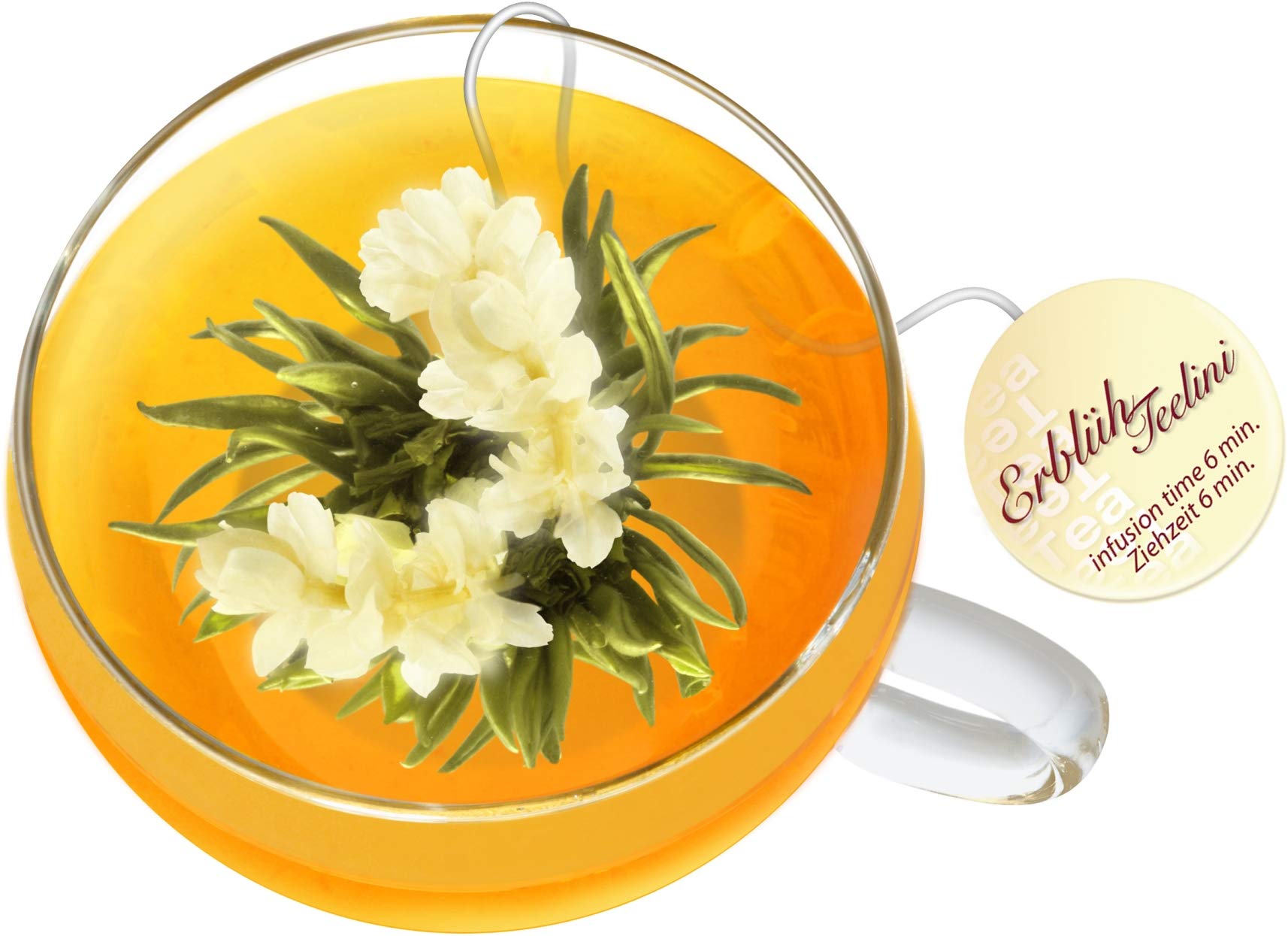 Creano Blooming Tea Gift Set with Glass Teapot 17oz (500ml) - Green Tea Fruity Flavoured Tea Flowers in 6 Varieties - Flowering Tea Gift for Easter